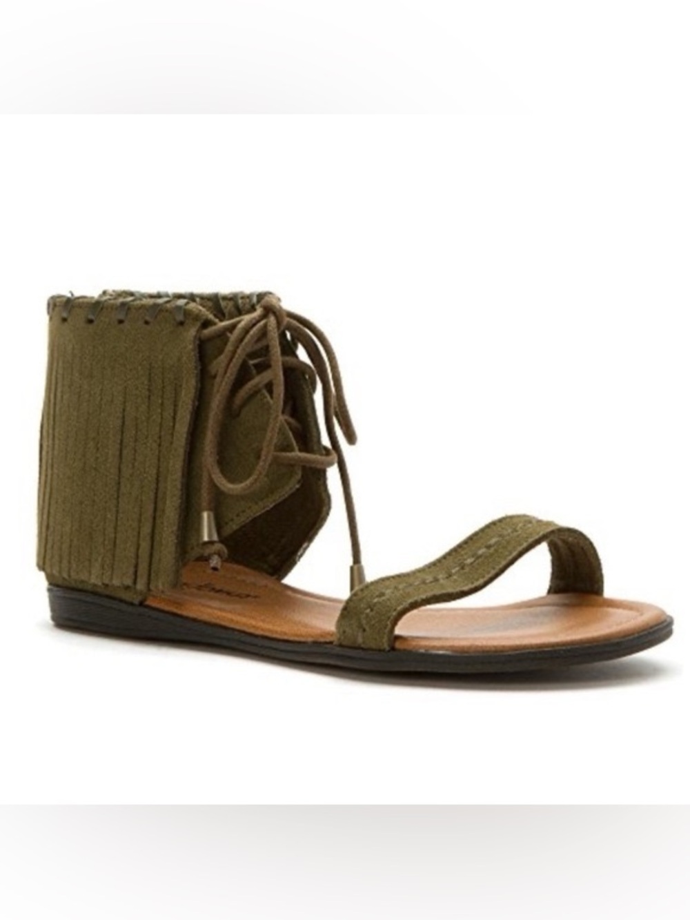 Minnetonka Havana Loren Fringe Green Tribal Leather Sandals Sz 9